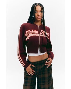 Monki Cropped Jacquard Zip Cardigan - Red