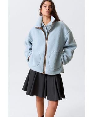 Monki Relaxed Pile Fleece Jacket - Blue