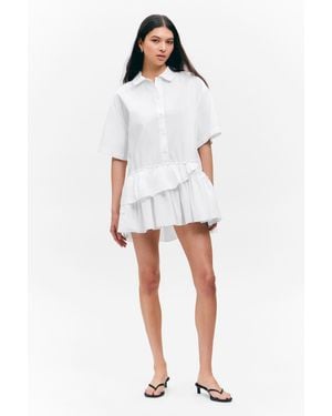 Monki Oversized Ruffled Mini Shirt Dress - White