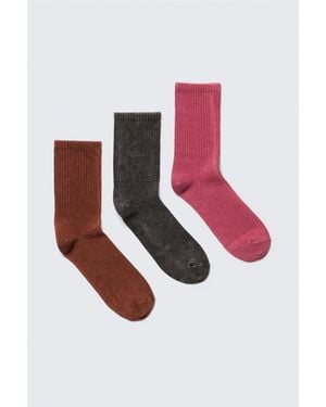 Monki 3-Pack Ribbed Washed Crew Socks - White
