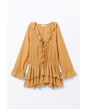 Monki Frilled V-Neck Mini Dress - Yellow