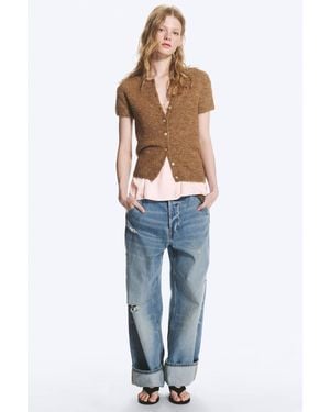Monki Knitted Short-Sleeved Cardigan - Blue