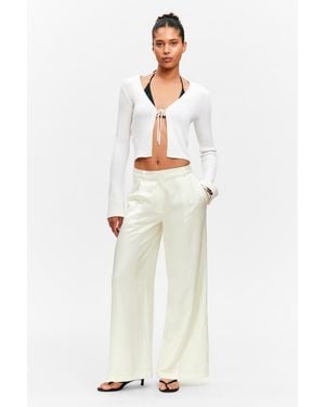 Monki High Waisted Wide Leg Satin Trousers - White