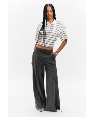 Monki High Waisted Wide Leg Twill Trousers - Grey