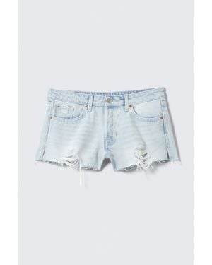 Monki Low Rise Raw Hem Mini Denim Shorts - White