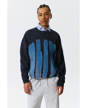 Weekday Oversized Graphic Knitted Cotton Jumper - Blue