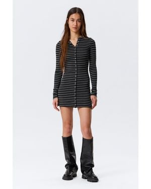 Weekday Long-Sleeved Popper Mini Dress - Black