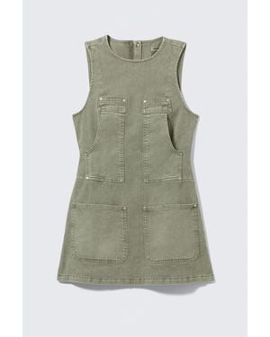 Monki Sleeveless Utility Cotton Twill Dress - Green