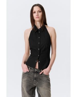 Weekday Sleeveless Halterneck Shirt Top - Black