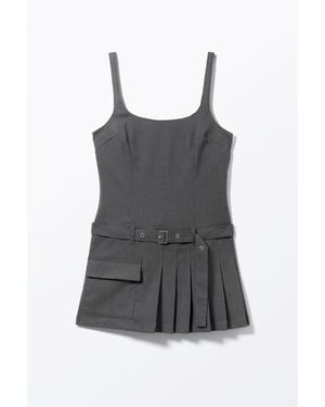 Monki Belted Pleated Mini Dress - Grey