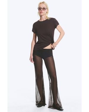 Monki Flared Printed Mesh Trousers - Brown