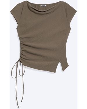 Weekday Ruched Short-Sleeved Top - Green