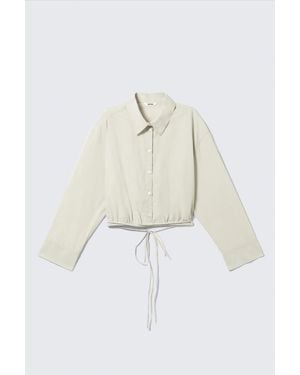 Monki Cropped Cotton Poplin Drawstring Night-Shirt - White