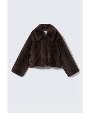 Monki Kunstpelzjacke Mit Reißverschluss - Schwarz
