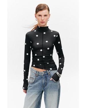 Monki Slim Fit Long-Sleeved Mock-Neck Top - Blue
