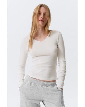 Weekday Slim V-Neck Long-Sleeved Top - White