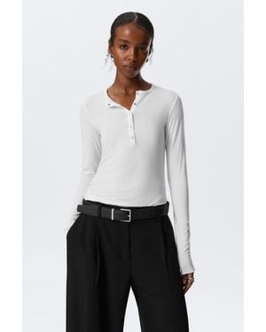Weekday Fitted Long-Sleeved Henley Top - White