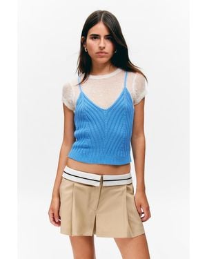 Monki Short-Sleeved Knitted Layered Top - Blue