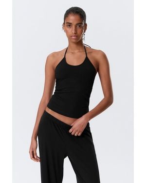 Weekday Slim Halterneck Cotton Top - Black