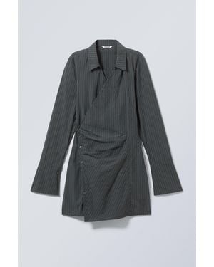 Weekday Long-Sleeved Asymmetric Mini Shirt Dress - Grey