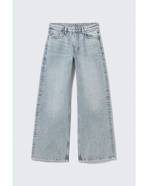 Monki Paz Mid Straight Embellished Jeans - Blue