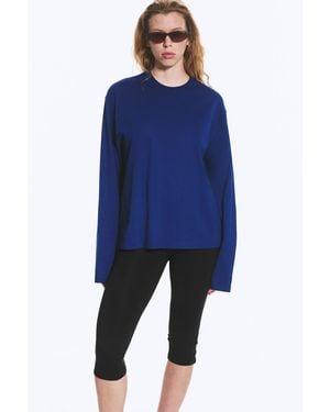 Weekday Long-Sleeved Boxy Cotton T-Shirt - Blue