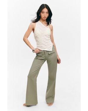 Monki Low Waisted Bootcut Twill Trousers - Green