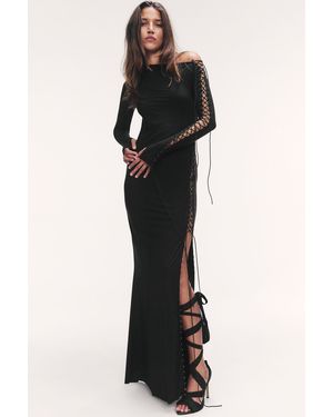 Weekday Laced Off-Shoulder Maxi Dress - Black