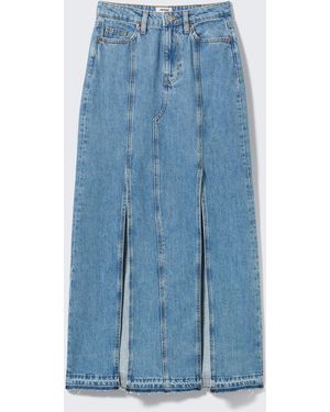 Weekday Mid-Waist Split Denim Skirt - Blue