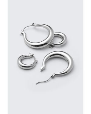 Weekday 2-Pack Polished Hoop Earrings - Grey