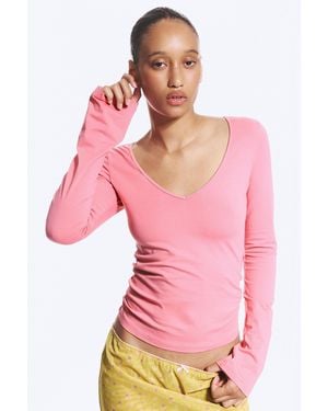 Monki Slim V‑Neck Jersey Top - Pink