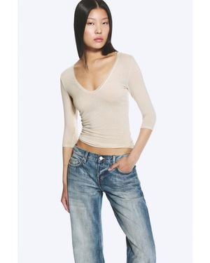 Weekday Deep V-Neck Three-Quarter Sleeve Top - Blue