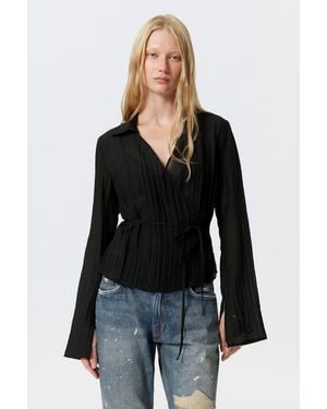 Weekday Textured Long-Sleeved Wrap Shirt - Black