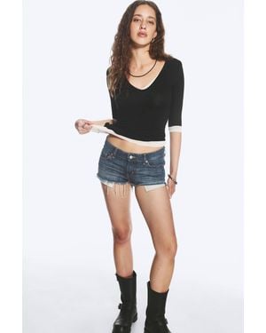 Weekday Venus Frayed Low Rise Denim Hotpants - Blue