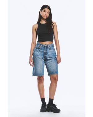 Weekday Curve High Waisted Wide Leg Denim Shorts - Blue