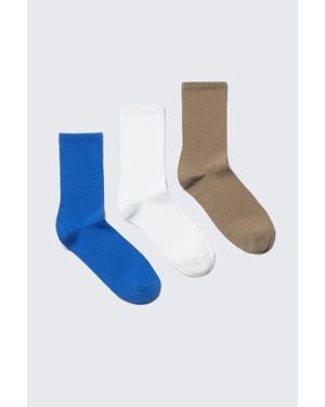 Monki 3-Pack Solid Crew Socks - Blue