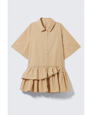 Weekday Oversized Ruffled Mini Shirt Dress - Natural