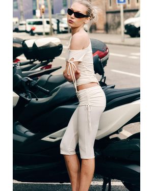 Monki Ruched Regular Capri Trousers - White