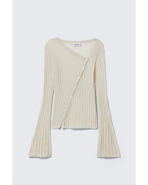 Weekday Asymmetric Linen-Blend Fluted Sleeve Cardigan - Natural