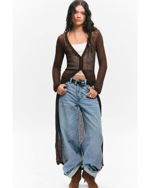 Monki Open-Knit V-Neck Maxi Cardigan - Blue