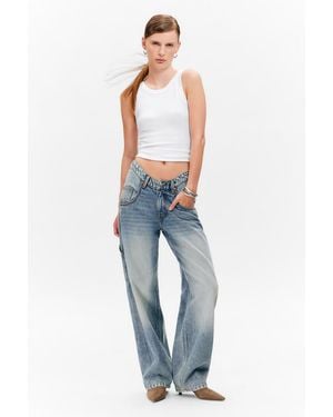 Monki Fever Scooped Waist Workwear Jeans - Blue