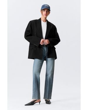 Weekday Loose Fit Double-Breasted Linen-Blend Blazer - Black