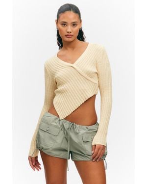 Monki Knitted Wrap-Shaped Asymmetric V-Neck Jumper - Green
