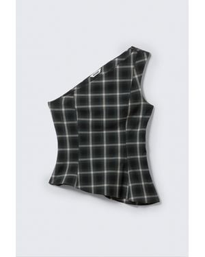 Weekday Asymmetric One-Shoulder Fitted Top - Blue