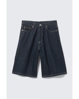 Weekday Astro Mid Rise Loose Baggy Denim Shorts - Blue