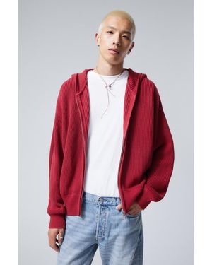 Weekday Boxy Knitted Hoodie - Red