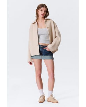 Monki Boxy Button-Up Wool-Blend Jacket - Blue