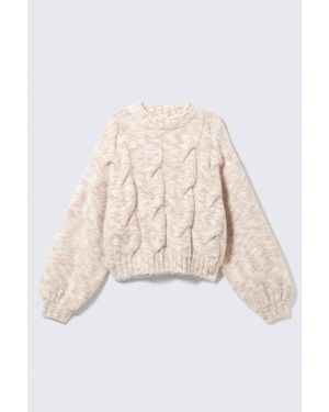 Monki Grob Gestrickter Zopfpullover - Natur