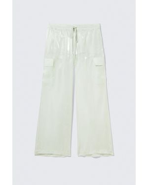 Monki Sheer Drawstring Wide Leg Trousers - White