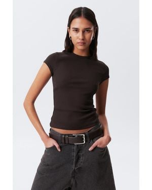 Weekday Slim-Fit-T-Shirt Aus Gerippter Baumwolle - Schwarz
